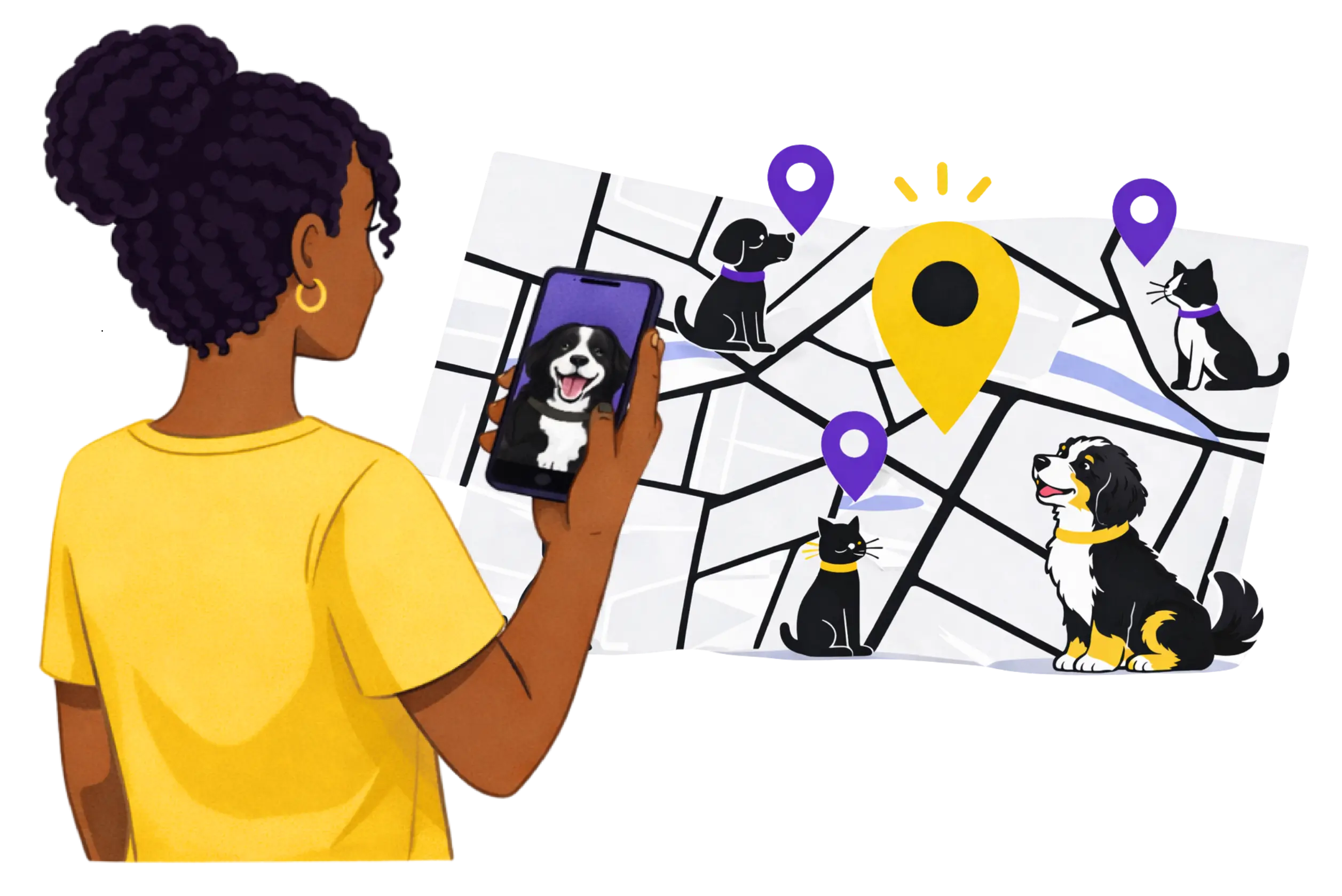 Person viewing nearby pets on a map