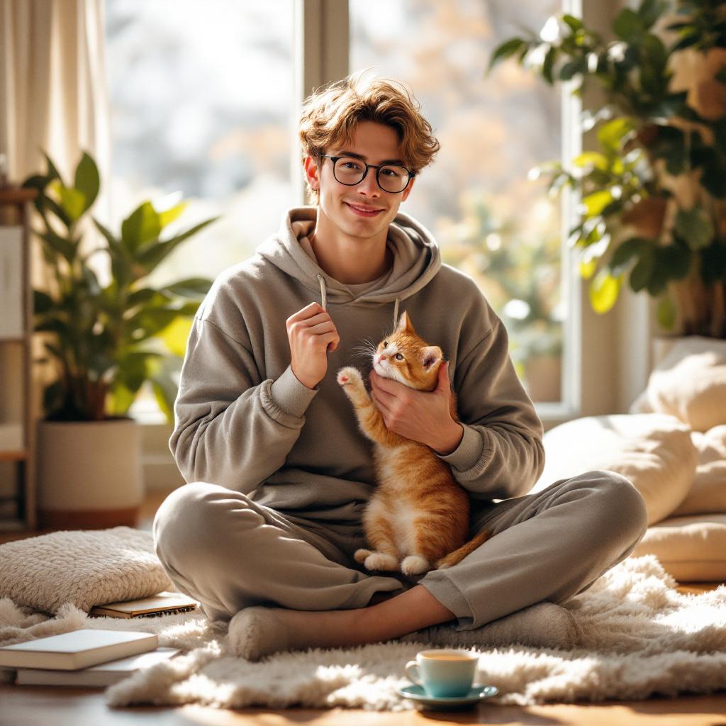 Lucas R. with a pet